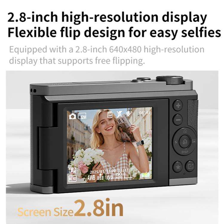 4K Waist-Level Viewfinder Flip-Screen Selfie Mirrorless Digital Camera, Specification: Pebbled Te...