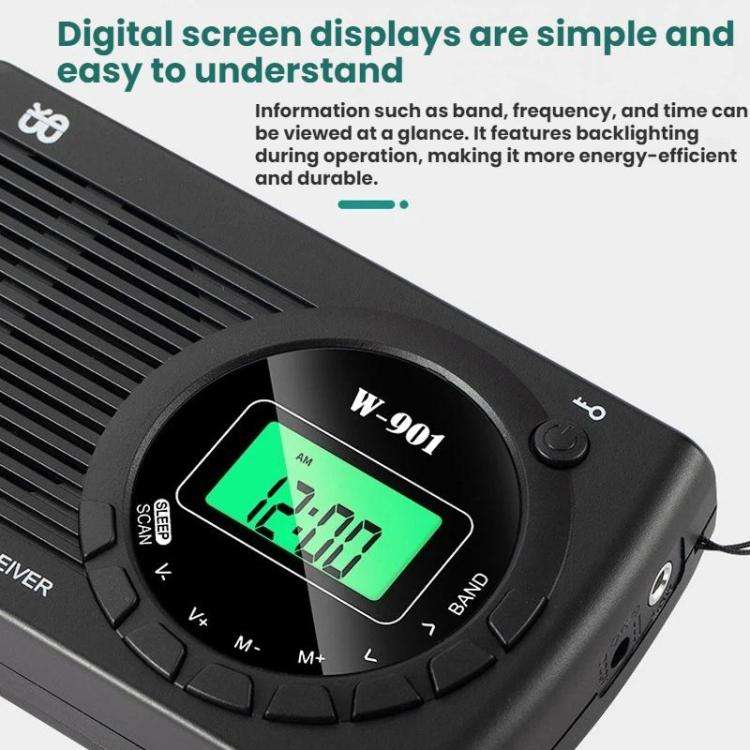 FM/AM/SW Multi-Band LCD Screen Clock-Controlled Stereo Radio, Specification: For US(Black)