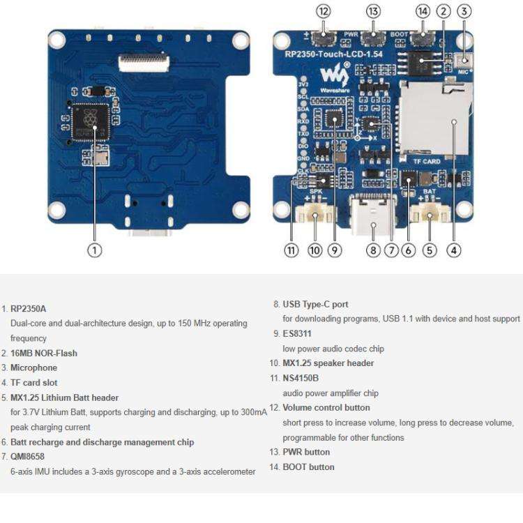 Waveshare 34332 RP2350 1.54 Inch LCD Display Development Board 65K Color, IPS Display Panel, Dual...