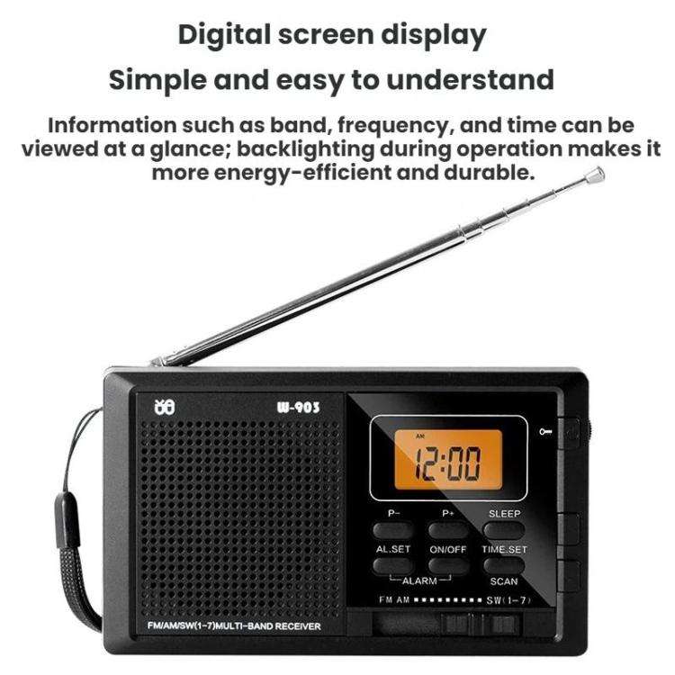 WDK FM/AM/SW Multi-Band LCD Screen Clock-Controlled Stereo Digital Radio, Specification: For US(B...