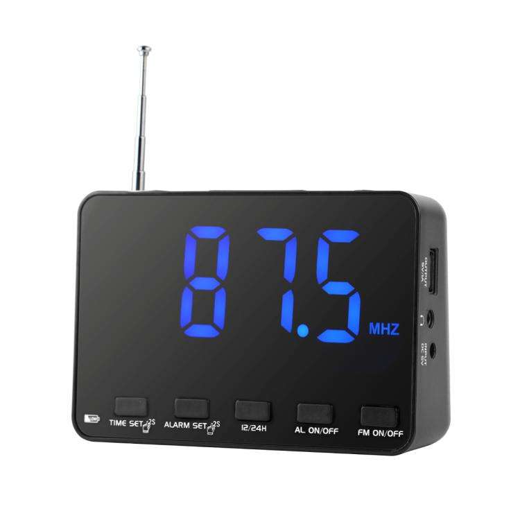 WDK Single-Band FM Digital Extra-Large Screen Display Alarm Clock Radio, Size: For US(Black Machi...