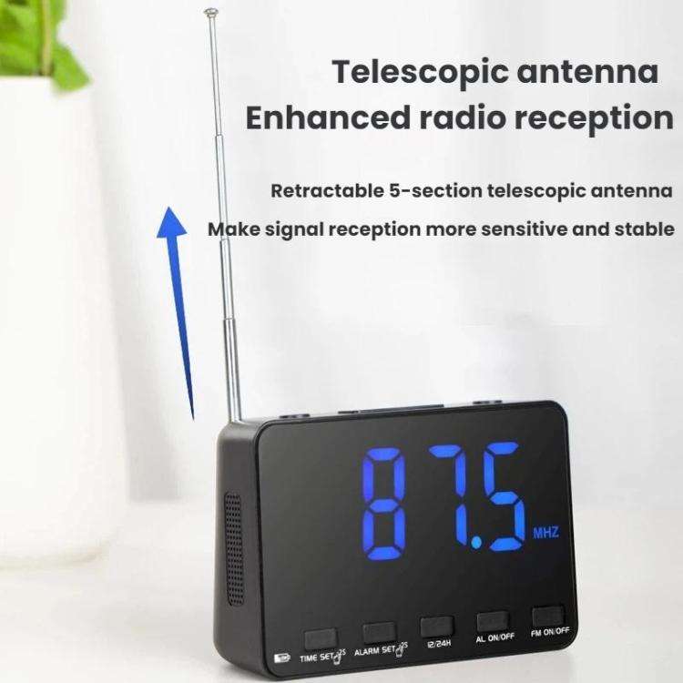 WDK Single-Band FM Digital Extra-Large Screen Display Alarm Clock Radio, Size: For US(Black Machi...