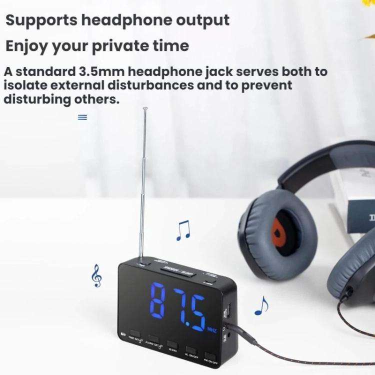 WDK Single-Band FM Digital Extra-Large Screen Display Alarm Clock Radio, Size: For US(Black Machi...