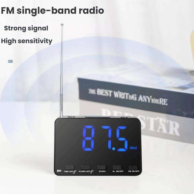 WDK Single-Band FM Digital Extra-Large Screen Display Alarm Clock Radio, Size: For US(Black Machi...