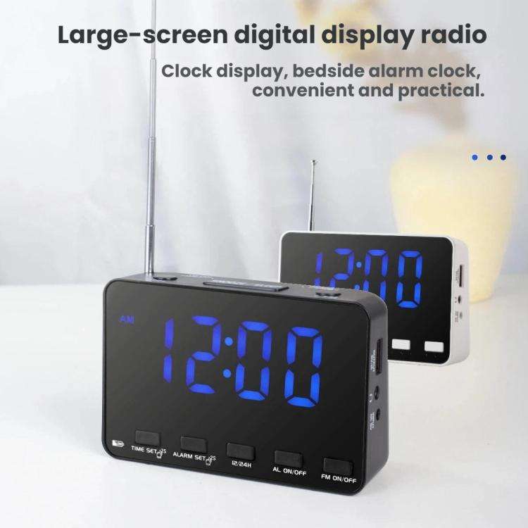 WDK Single-Band FM Digital Extra-Large Screen Display Alarm Clock Radio, Size: For US(Black Machi...