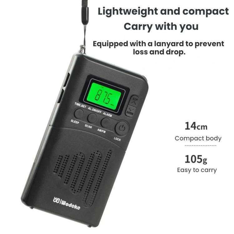 WDK Portable FM/AM Full-Band Mini Digital Display Radio, Size: For US(Black)