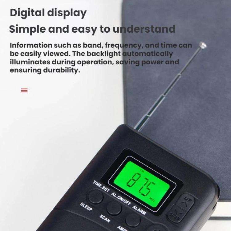 WDK Portable FM/AM Full-Band Mini Digital Display Radio, Size: For EU(Black)