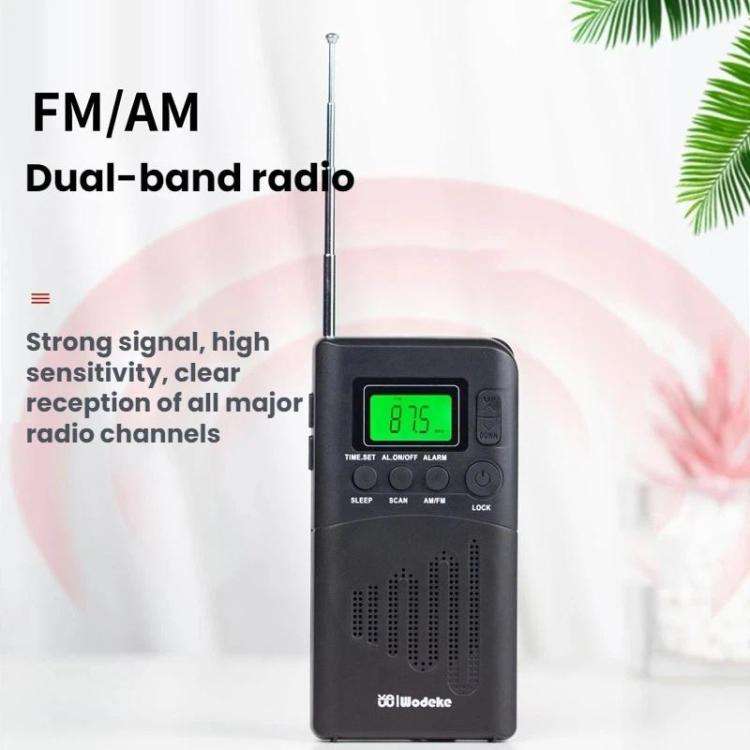 WDK Portable FM/AM Full-Band Mini Digital Display Radio, Size: For EU(Black)