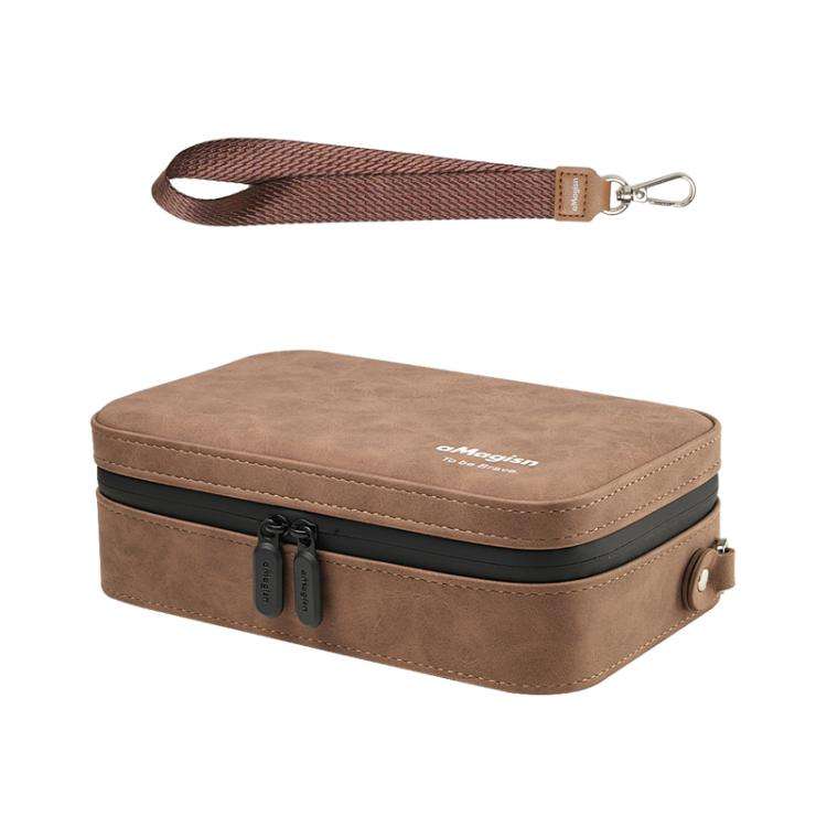 aMagisn Nubuck Leather Action Camera Carrying Case Small Travel Storage Bag with Adjustable Divid...