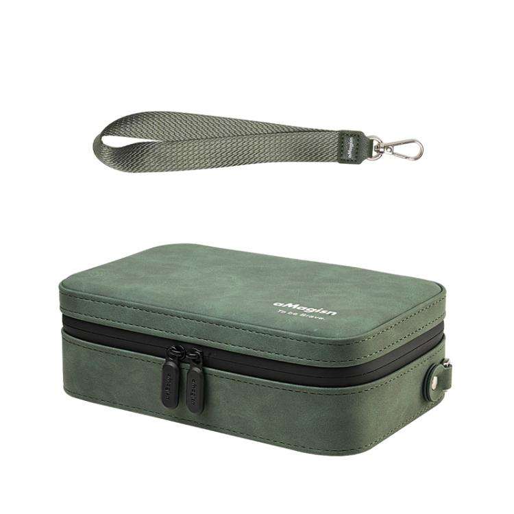 aMagisn Nubuck Leather Action Camera Carrying Case Small Travel Storage Bag with Adjustable Divid...