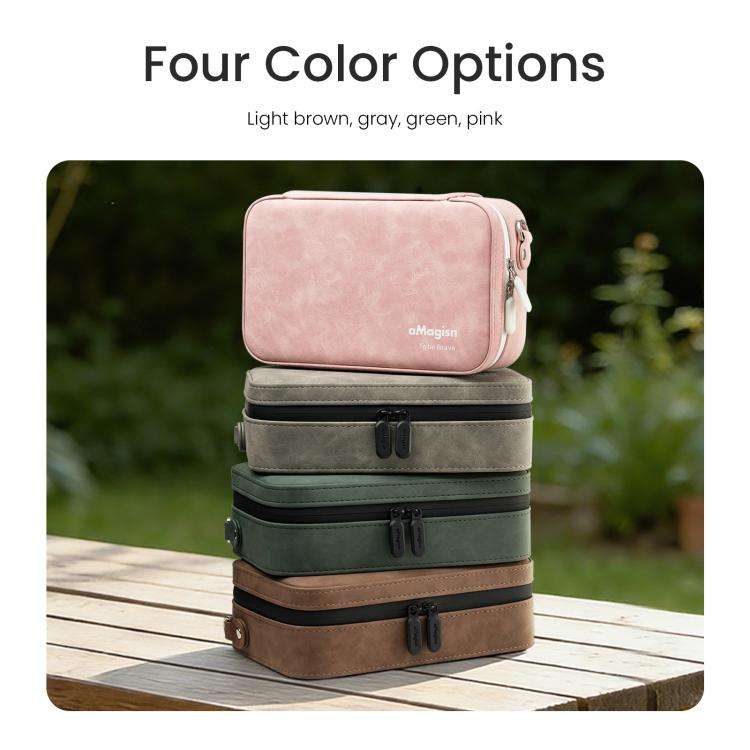 aMagisn Nubuck Leather Action Camera Carrying Case Small Travel Storage Bag with Adjustable Divid...