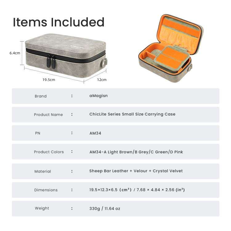 aMagisn Nubuck Leather Action Camera Carrying Case Small Travel Storage Bag with Adjustable Divid...