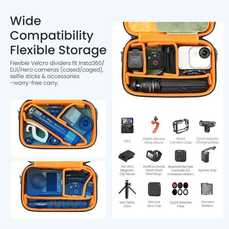 aMagisn Nubuck Leather Action Camera Carrying Case Small Travel Storage Bag with Adjustable Divid...