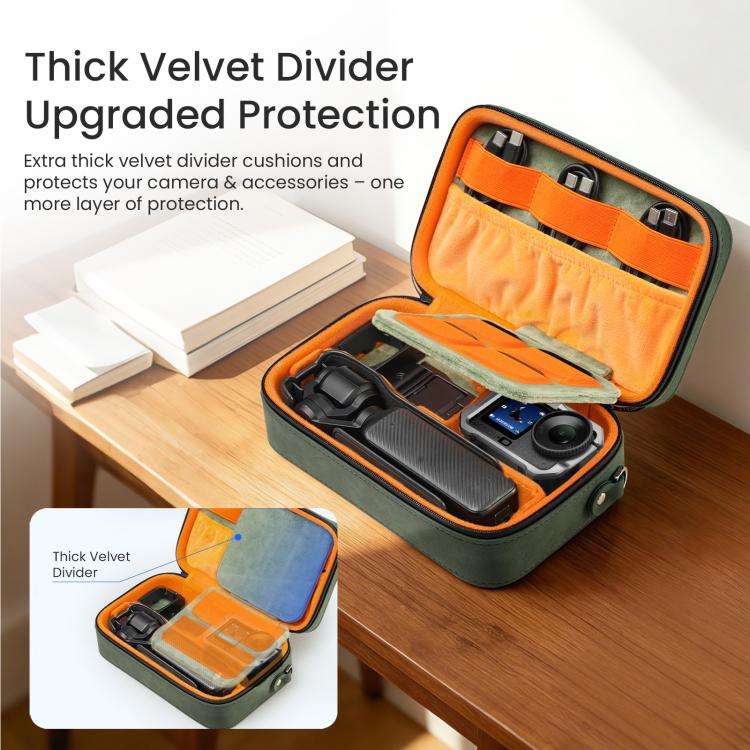 aMagisn Nubuck Leather Action Camera Carrying Case Small Travel Storage Bag with Adjustable Divid...