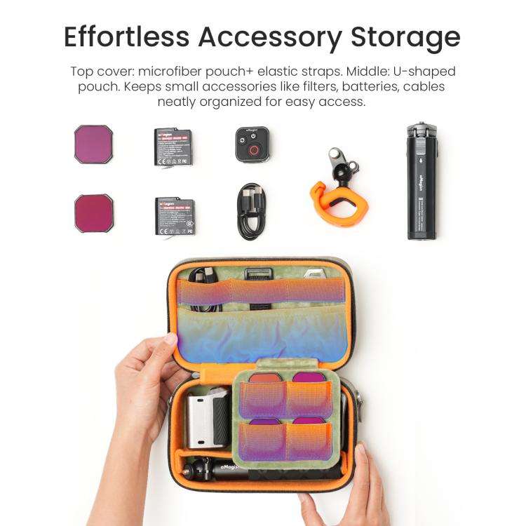 aMagisn Nubuck Leather Action Camera Carrying Case Small Travel Storage Bag with Adjustable Divid...