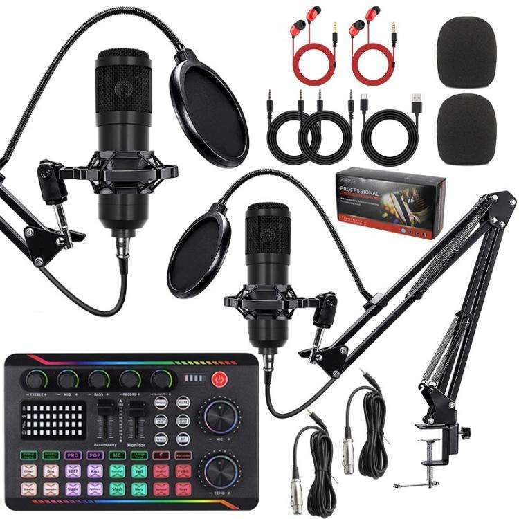 Dual BM800 Condenser Microphone With F998max Live Sound Card Kit Podcast Equipment Bundle Adjusta...