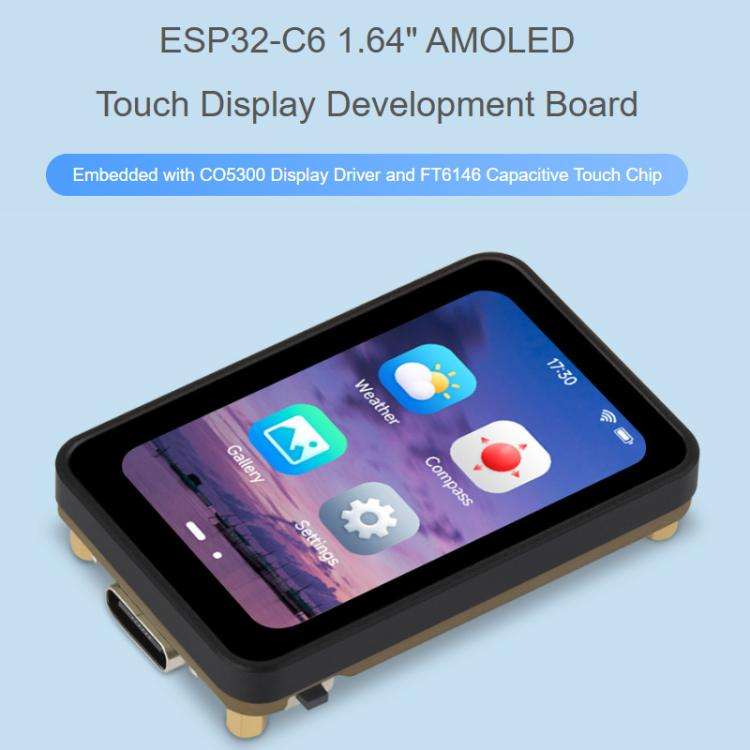 Waveshare ESP32-C6 1.64 Inch AMOLED Touch Display Development Board, 280 X 456 Resolution, Suppor...