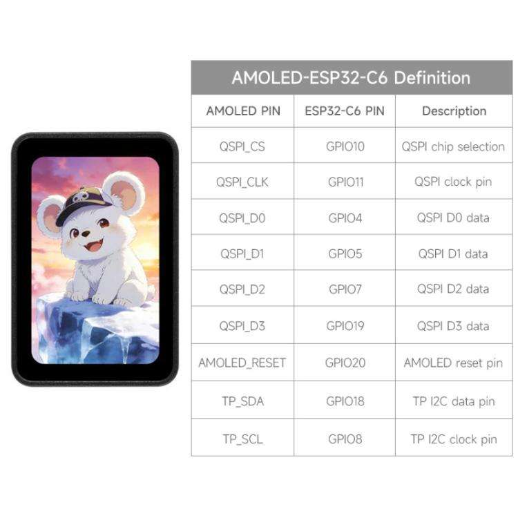 Waveshare ESP32-C6 1.64 Inch AMOLED Touch Display Development Board, 280 X 456 Resolution, Suppor...
