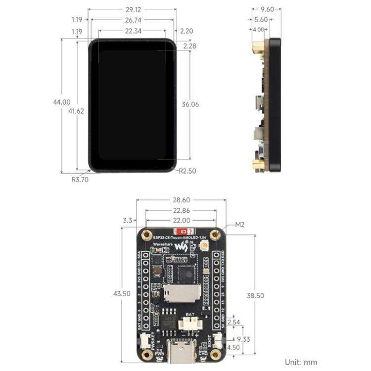 Waveshare ESP32-C6 1.64 Inch AMOLED Touch Display Development Board, 280 X 456 Resolution, Suppor...