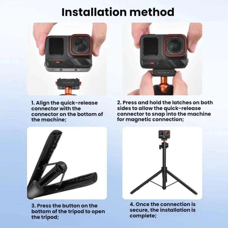 For Insta360 Ace Pro / 2 / X5 Flymile Quick-Release Selfie Extension Pole Tripod(Black)