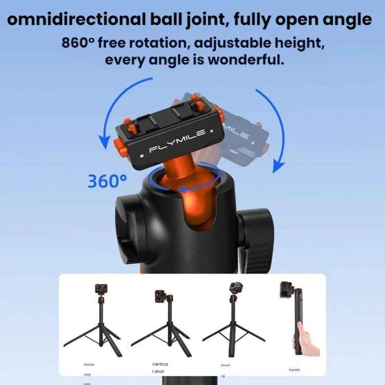 For Insta360 Ace Pro / 2 / X5 Flymile Quick-Release Selfie Extension Pole Tripod(Black)