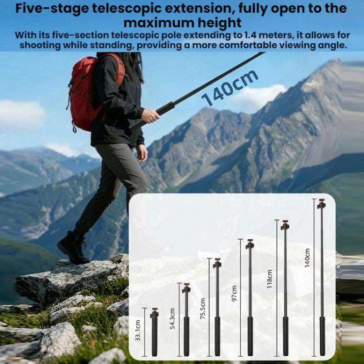 For Insta360 Ace Pro / 2 / X5 Flymile Quick-Release Selfie Extension Pole Tripod(Black)