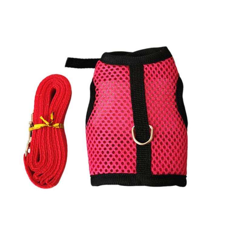 Rabbit Ferret Harness & Leash Small Pet Vest-Style Harness Leash, Size: L(Rose Red)