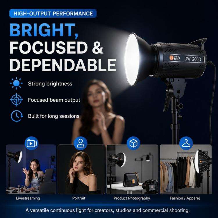 DENGWEI DW200D 200W COB LED Video Light Daylight Balanced Continuous Output Studio Lamp UK Plug