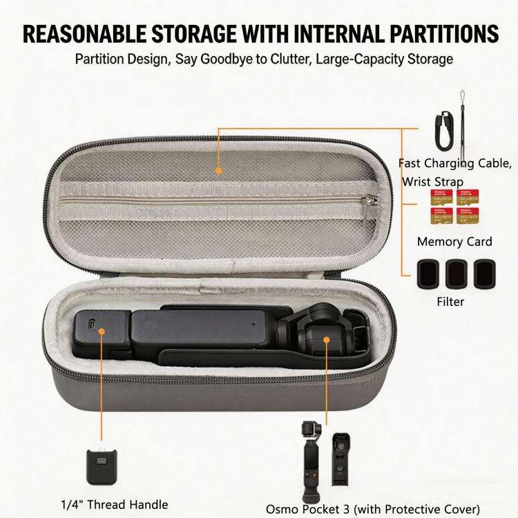 For DJI Osmo Pocket 3 Standalone & Essential Accessories Hard Carrying Case PU Leather Storage Ba...