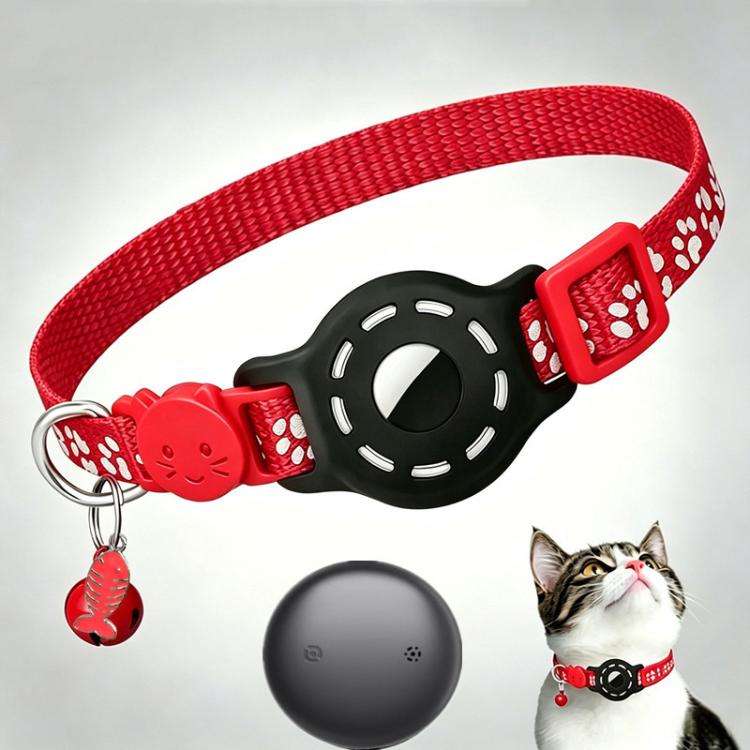 Smart Cat Collar With Built-In Tracker Reflective Paw Prints Compatible with Google Find My(Red+B...