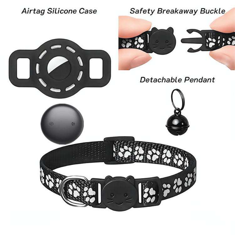 Smart Cat Collar With Built-In Tracker Reflective Paw Prints Compatible with Google Find My(Red+B...