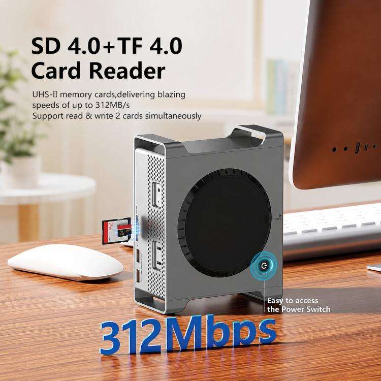Blueendless MAC908 For Mac Mini M4 Stand & Hub With SSD Enclosure 2xUSB3.2+2xUSB2.0+SD/TF4.0+USB-C