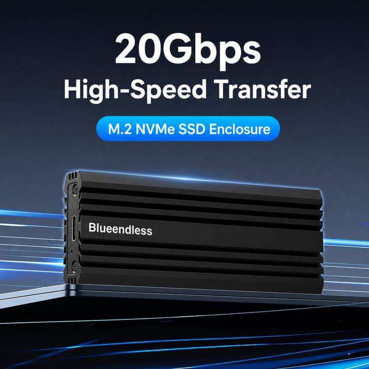 Blueendless M6NA 20Gbps M.2 NVMe SSD Enclosure, USB 3.2 Gen 2x2 Type-C External Hard Drive Case, ...