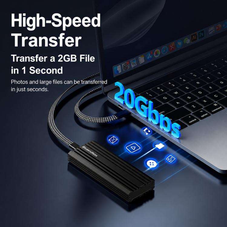 Blueendless M6NA 20Gbps M.2 NVMe SSD Enclosure, USB 3.2 Gen 2x2 Type-C External Hard Drive Case, ...