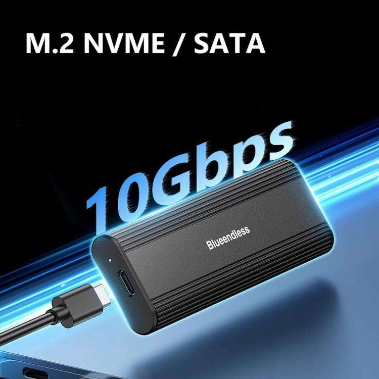 Blueendless 2821SN M.2 NVME / SATA  SSD Enclosure 10Gbps Aluminum USB-C 3.2 Solid State Drives, S...