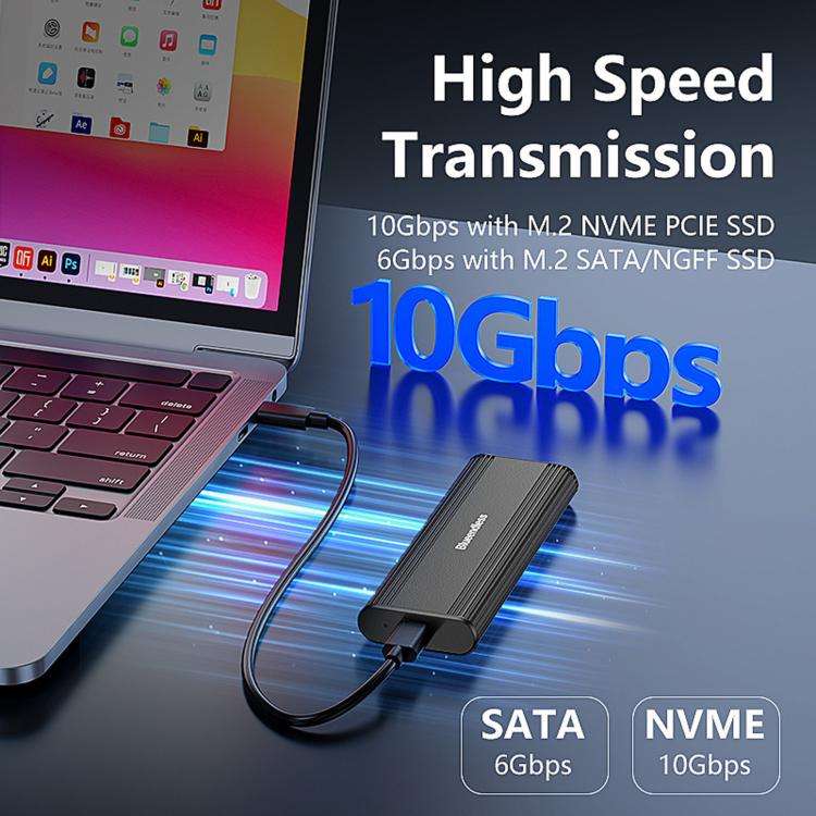 Blueendless 2821SN M.2 NVME / SATA  SSD Enclosure 10Gbps Aluminum USB-C 3.2 Solid State Drives, S...