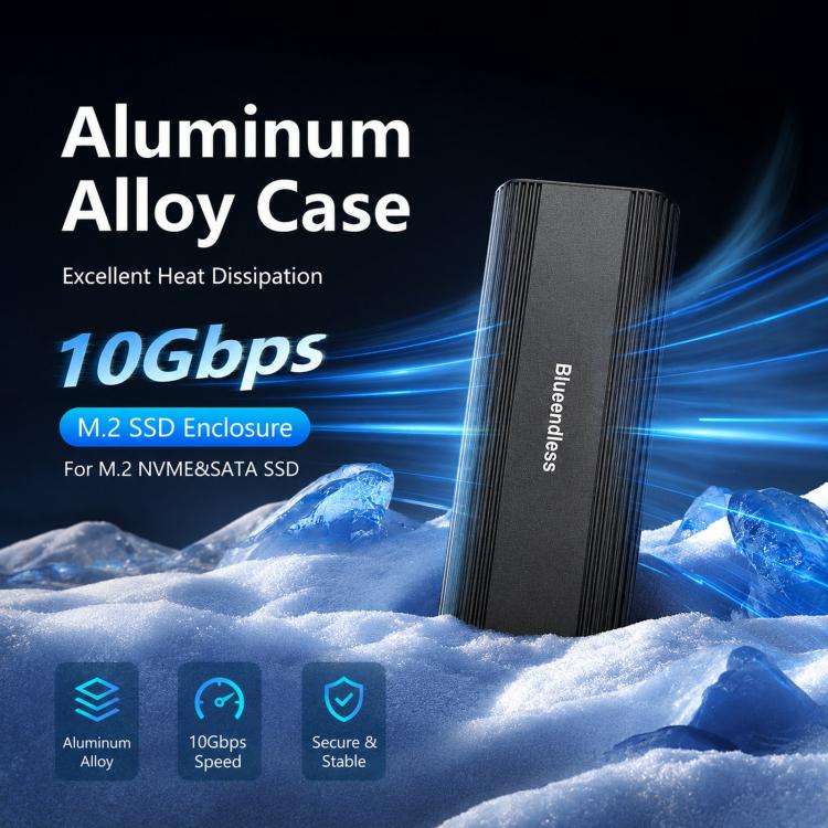 Blueendless 2821SN M.2 NVME / SATA  SSD Enclosure 10Gbps Aluminum USB-C 3.2 Solid State Drives, S...