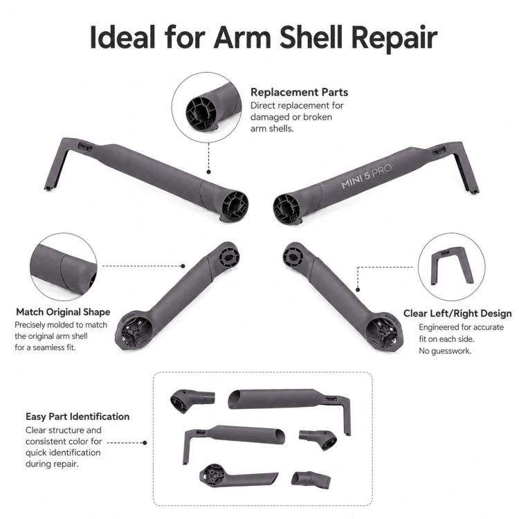 For DJI Mini 5 Pro Drone Arm Shells Repair Parts Single Boom Shell Left Rear