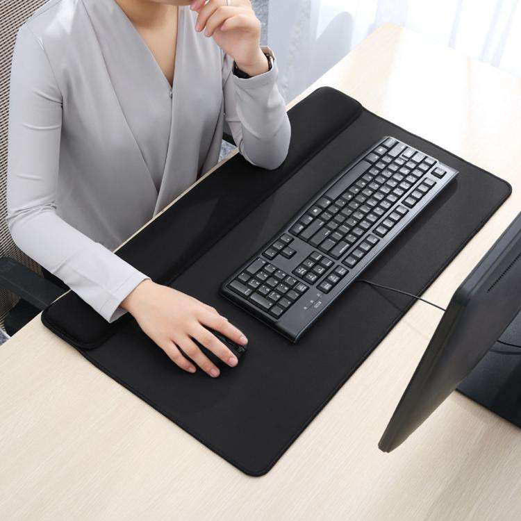 Stitched Edge Integrated Desk Mat & Mouse Pad, Mechanical Keyboard Wrist Rest Desk Pad