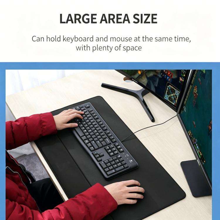 Stitched Edge Integrated Desk Mat & Mouse Pad, Mechanical Keyboard Wrist Rest Desk Pad