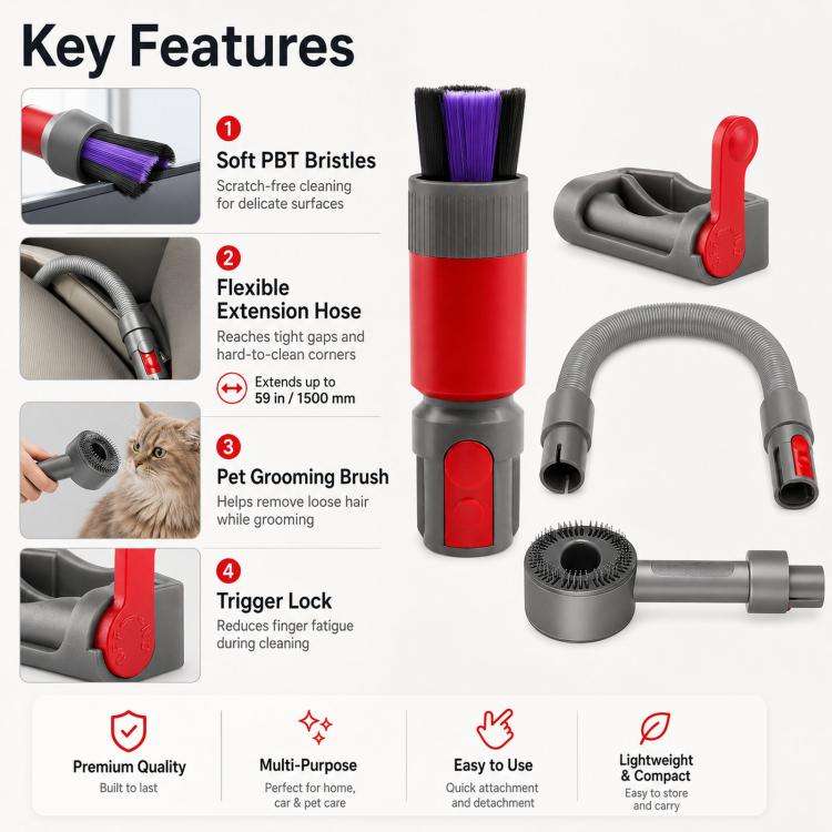 3-in-1 Gray Scratch-Free Dusting Brush Accessories Kit For Dyson V7 V8 V10 V11 V15 Vacuum Attachm...