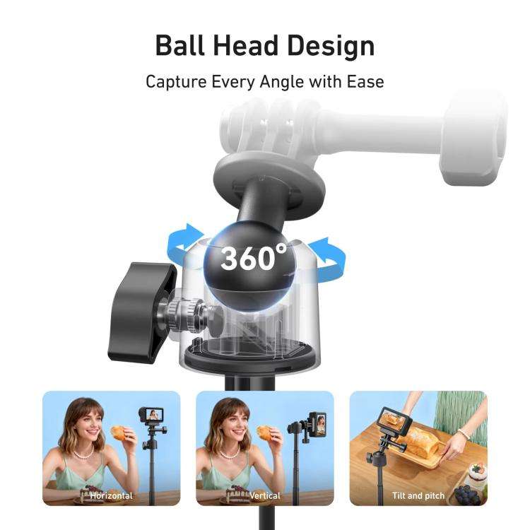 TELESIN Mini Selfie Stick Tripod 3.0 for Action Camera 18-46cm Extendable Aluminum Pole with 360-...
