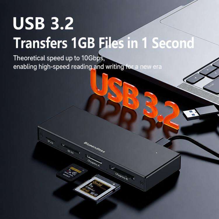 Blueendless USB 3.2 High-Speed Card Reader For CFEA/CFeB/SD 4.0/TF Cameras And Memory Cards(Five ...