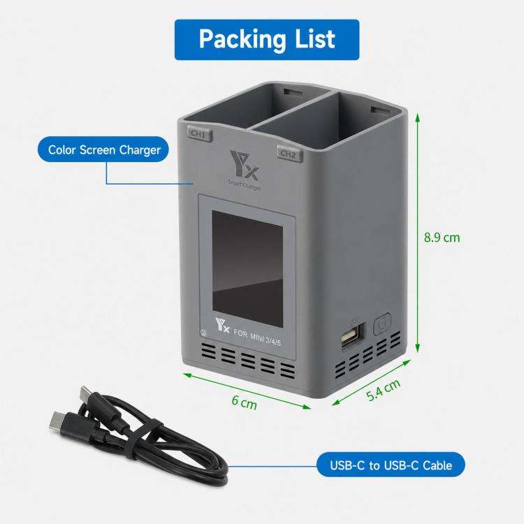 YX 100W Dual Charger with Color LCD Screen for DJI Mini 5/4/3 Pro Smart Flight Battery Charging Hub