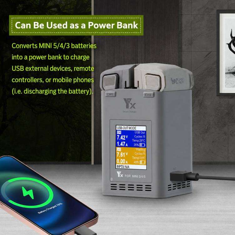 YX 100W Dual Charger with Color LCD Screen for DJI Mini 5/4/3 Pro Smart Flight Battery Charging Hub