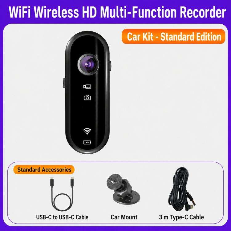 Mini Magnetic Action Camera 1080P Wearable Body Cam With Wi-Fi App, EIS, Spec: Car Kit