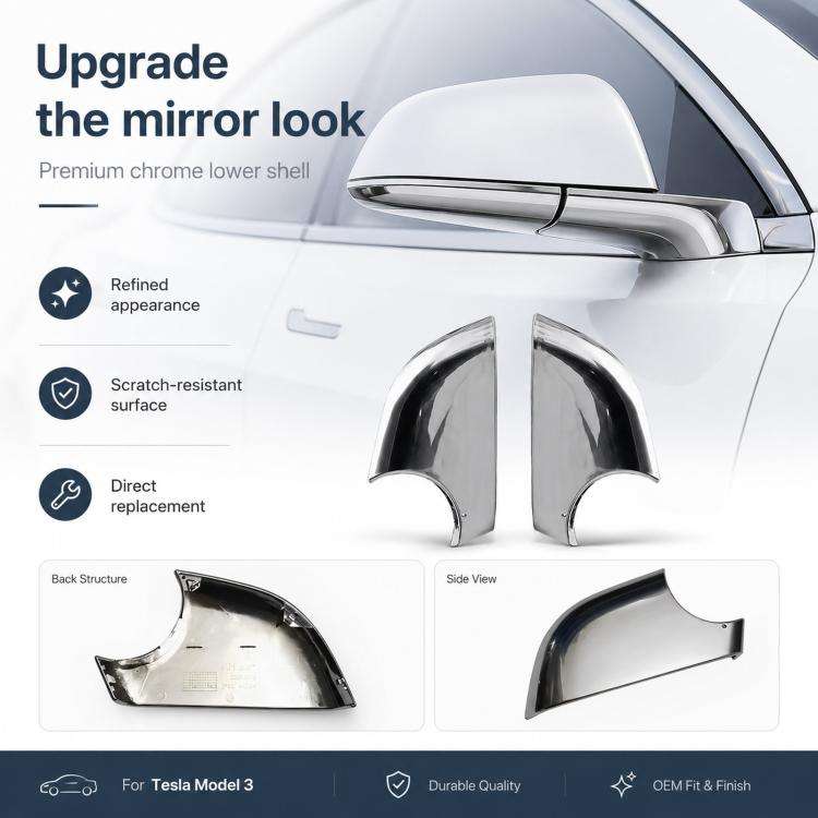 For 2017-2022 Tesla Model 3 Electroplated Rearview Mirror Back Cover 2287.3006(Left)