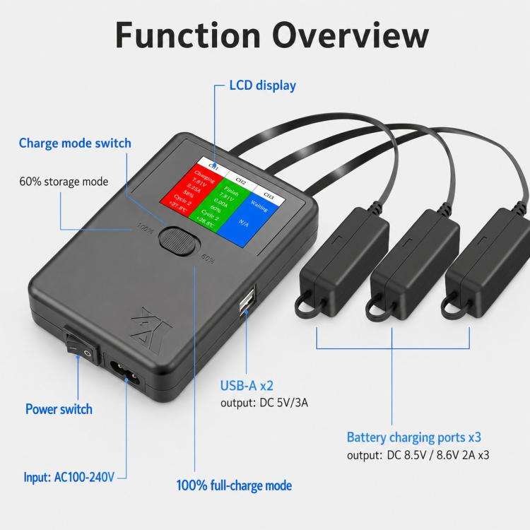 YX 3-Way Smart Charger with LCD Display For DJI Mini 5 Pro / Mini 4 Pro / Mini 3 Pro / Mini 3 Mul...