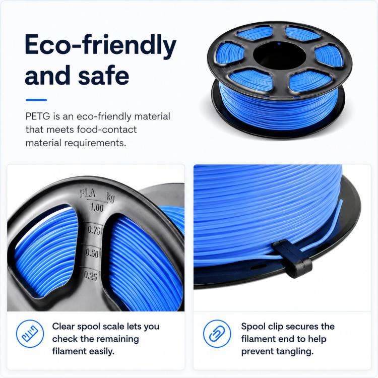 PETG 3D Printer Filament 1.75mm 1kg Spool High Toughness Wear Resistant 3D Printing Material(Clea...