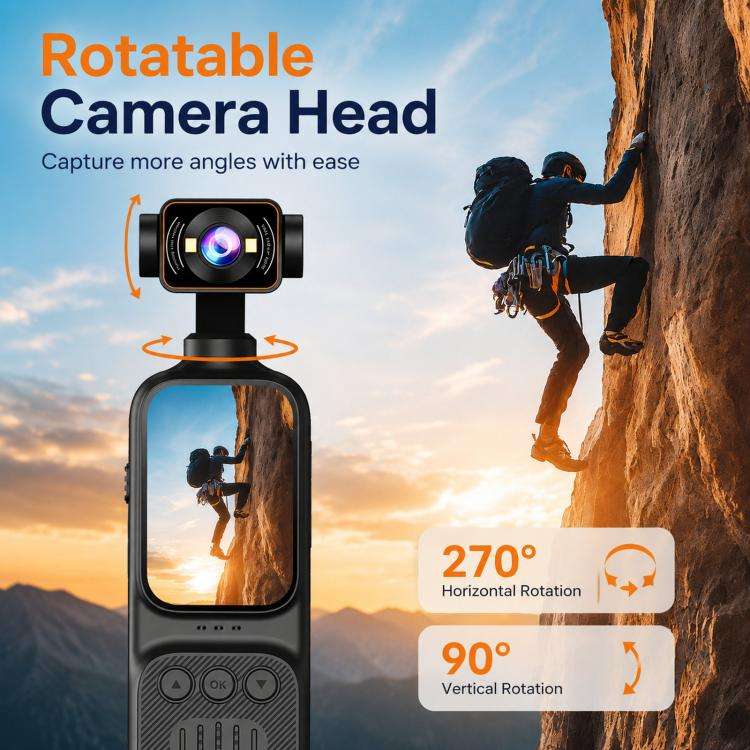 DV07-4K Handheld Vlog Camera With 270-Degree Motorized Rotatable Lens 2.0 Inch Screen Pocket Vide...